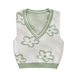 Green flower sweater vest cropped